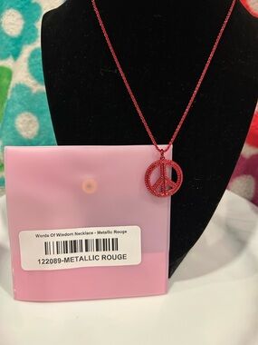By Alexa Rae Metallic Rouge Peace Sign Necklace